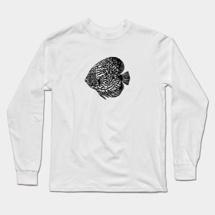 Discus Fish or Pompadour Fish Ink Art - animal drawing - black on white Long Sleeve T-Shirt